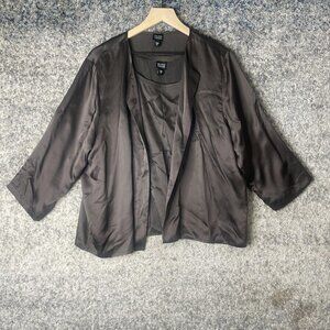 Eileen Fisher Jacket Womens Extra Large Brown 100% Silk Open Front Kimono Blazer